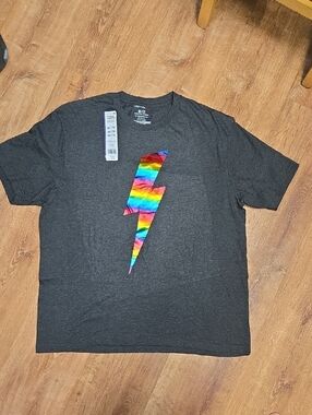 Nwt! Men's Dark Gray Graphic Tee with Rainbow Lightning Bolt 2XL
